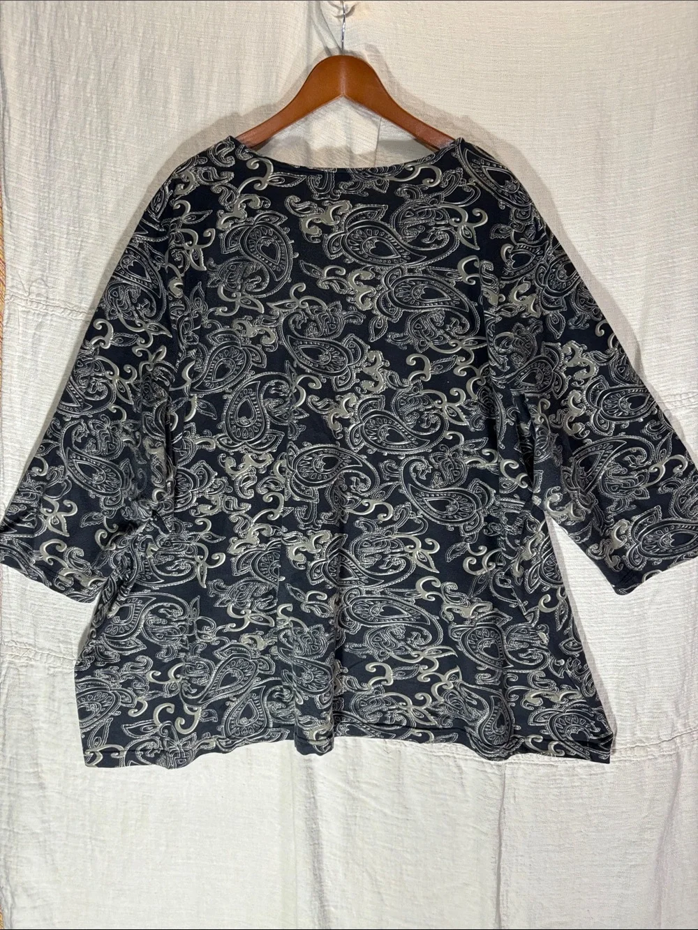 Ulla Popken Paisley V Neck 100%Cotton Tunic Top Plus Size 32/34 4X 5X Grey Black
